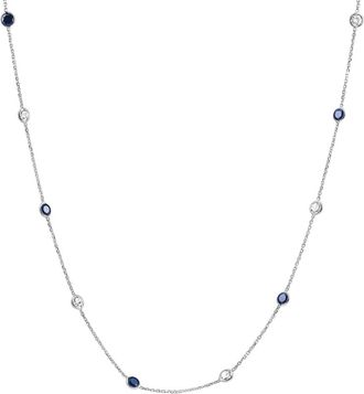Pompeii3 3 1/2Ct Blue Sapphire & Diamond By The Yard White Gold 18 Necklace Lab Grown Size: Medium