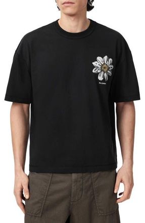 AllSaints Petals Cotton Graphic T-Shirt in Washed Black at Nordstrom, Size Xx-Large
