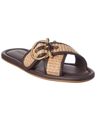 Ferragamo Double Strap Gancini Raffia & Leather Sandal