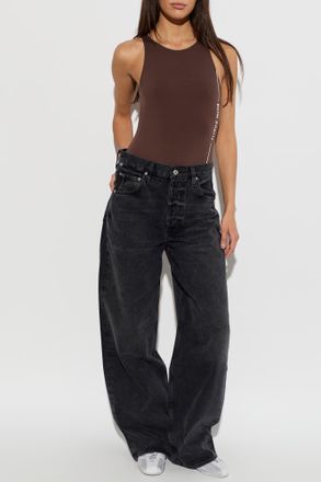 Palm Angels Bodysuit With Printed Logo, Womens, Brown