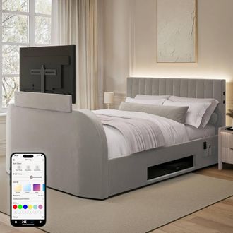 X Rocker Maisie 5.1 Ottoman TV Lift Bed, Surround Sound & App Controlled LED in Grey | Size: King