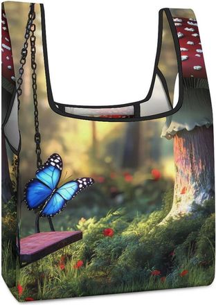 Generic Magical Forests Mushroom Shopping Bag Reusable Grocery Tote Bag Foldable Handbag for Travel Picnic