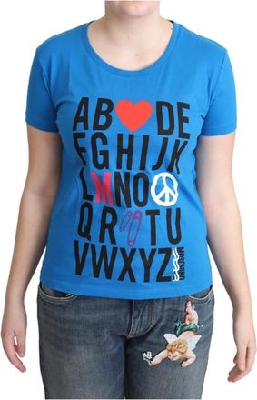 Moschino Stijlvol Alfabet Katoenen T-Shirt Blauw - Dames - T-shirts - Blauw - S - Katoen - Tops