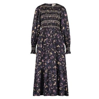 Fab By Fabienne Chapot Midi-jurk met dierenprint en ruches - Dames - Casual kleedjes - Zwart - S - Kleedjes