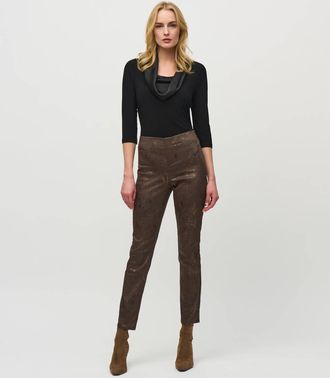 Joseph Ribkoff Foiled Animal Print Classic Denim Pants In Brown/ Multi