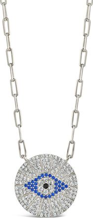 Sterling Forever CZ Evil Eye Disk Pendant Necklace
