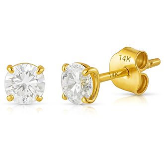 MAX + STONE 14k Yellow or White Gold Solitaire Round Cubic Zirconia Stud Earrings 3.5mmto8mm