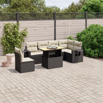 vidaXL Vidaxl - Set De Comedor De Jard&iacute;n 7 Pzas Y Cojines Rat&aacute;n Sint&eacute;tico Negro