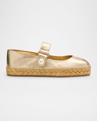 Jimmy Choo London Fayence Metallic Mary Jane Ballerina Espadrilles