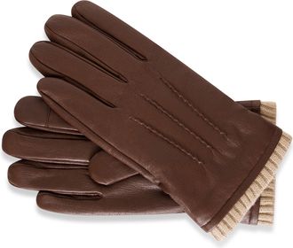Barneys Mens Real Leather Gloves | Genuine Sheep Nappa | Touchscreen Compatible (Knitted Cuff Gloves, Brown, L/XL)