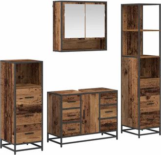 vidaXL Juego De Muebles De Ba&ntilde;o 4 Uds. Madera Envejecida Vidaxl