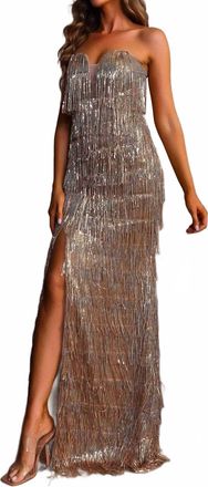 Terani Couture Fringe Gown In Gold