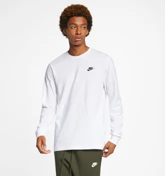 Nike Mens Nike Sportswear Club Long-Sleeve T-Shirt in White | AR5193-100