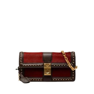 MCM Pre-owned Mini Bags, female, Red, Size: ONE SIZE Pre-owned Studded Ponyhair Shoulder Bag