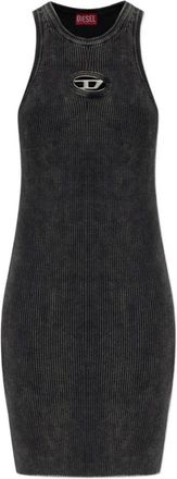 Diesel Geribbelde Asymmetrische Mini Jurk - Dames - Korte kleedjes - Zwart - M - Kleedjes