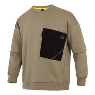 adidas Mens adidas Contrasting Colors Pocket Sports Round Neck Pullover Military Green H39348
