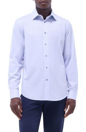 Bugatchi James OoohCotton Leaf Print Button-Up Shirt in Air Blue at Nordstrom Rack, Size Large