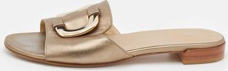 Stuart Weitzman Metallic Gold Leather Slide Sandals