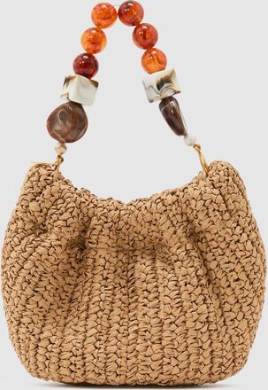 Reiss Natural Raffia-effect Beaded-handle Pouch Bag