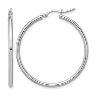 Diamond2Deal 10K White Gold Round Hinged Hoop Earrings