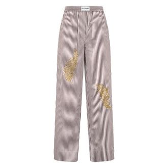 Des_Phemmes Gestreepte Broek met Strass - Dames - Wijde Broeken - Veelkleurig - 2XS - Katoen - Broeken