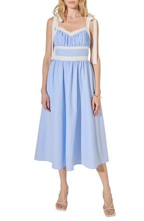 English Factory Stripe Tie Shoulder Seersucker Midi Dress in Powder Blue at Nordstrom, Size X-Small
