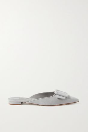Manolo Blahnik Slipper A Punta In Camoscio Con Fibbia Maysale - Grigio
