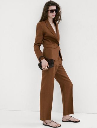 Mango Pantaloni completo lino marrone - Donna - 36 - MANGO