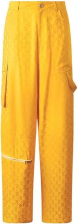 Roberto Cavalli Spiegel Snake Monogram Cargo Broek - Dames - Wijde Broeken - Geel - XS - Broeken