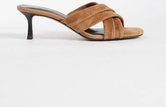 Mango Sandali con tacco in 100% camoscio color cuoio-Marrone