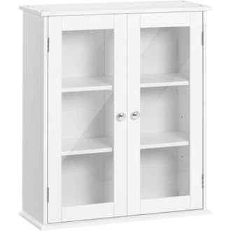 Kleankin Pensile Bagno a 2 Ante in Legno e Vetro con Ripiano Regolabile Bianco