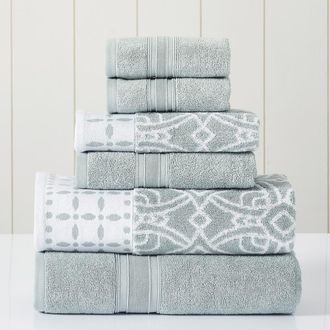 Modern Threads Yarn Dyed Jacquard/Solid Towel 6-Piece Set - Monore Blue in Dark Sage at Nordstrom Rack, Size 6 Piece Set