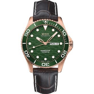 Mido Ocean Star 200C Rose Gold Tone Automatic Leather Strap Watch, 42.5mm in Green at Nordstrom