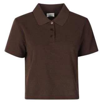 Saint Laurent Petit Polo Broderie - Dames - Tops - Bruin - Maat: L Katoen