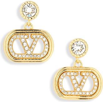 Valentino Garavani Ovalette Logo Drop Earrings in Gold at Nordstrom