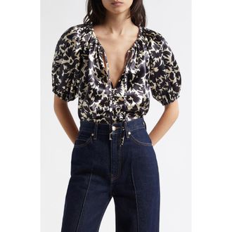 Ulla Johnson Neema Tie Neck Satin Top in Raven at Nordstrom Rack, Size 00