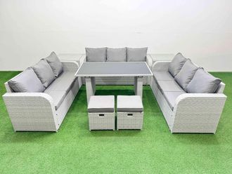 Fimous Patio Garden Furniture Sets with 2 Side Tables Small Stool Light Grey