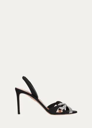Aquazzura 85mm Crystal Ribbon Kiss Slingback Sandals