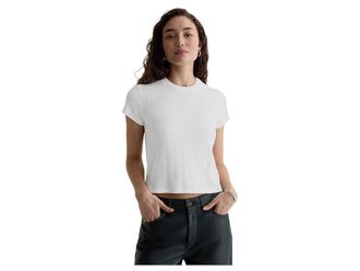 AG - Adriano Goldschmied Sadie Crew Neck Crop T-Shirt Womens Clothing Powder : MD (US 6-8), Cotton/Modal