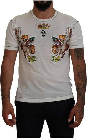 Dolce & Gabbana Elegante witte Tee katoen-zijde mix - Heren - T-shirts - Wit - XS - Katoen - Tops