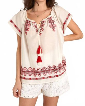 En Cr&egrave;me Playful Embroidered Tassel Top In White/redd