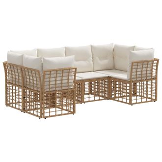 vidaXL Conjunto De Sof&aacute;s De Exterior Con Coj&iacute;n 6 Pcs Natural Poli&eacute;ster Vidaxl