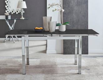 Furniturebox Enna 170cm 6-Seater Chrome & Glass Extending Dining Table in Black