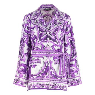 Dolce & Gabbana Shirts, female, Purple, Size: XS Maiolica Printed Twill Shirt
