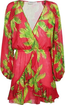 Ermanno Scervino Mini-jurk met palmprint en ruches - Roze