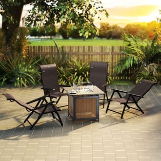 OUTSUNNY 4 PCs Outdoor Rattan Folding Chair Set with 7 Levels Adjustable Backrest Dark Brown | Size: 4 Pack