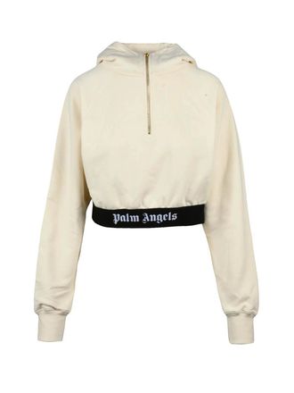 Palm Angels Cropped Hoodie With Half-Zip Front And Bold Waistband