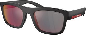 Prada Grey Mirror Blue/Red Rectangular Mens Sunglasses PS 01ZS DG008F 56