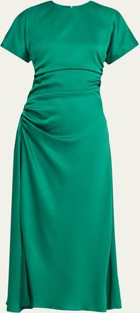 SIMKHAI Marabella Ruched Satin Midi Dress