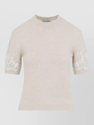Alberta Ferretti knit t shirt slim silhouette lace sleeves